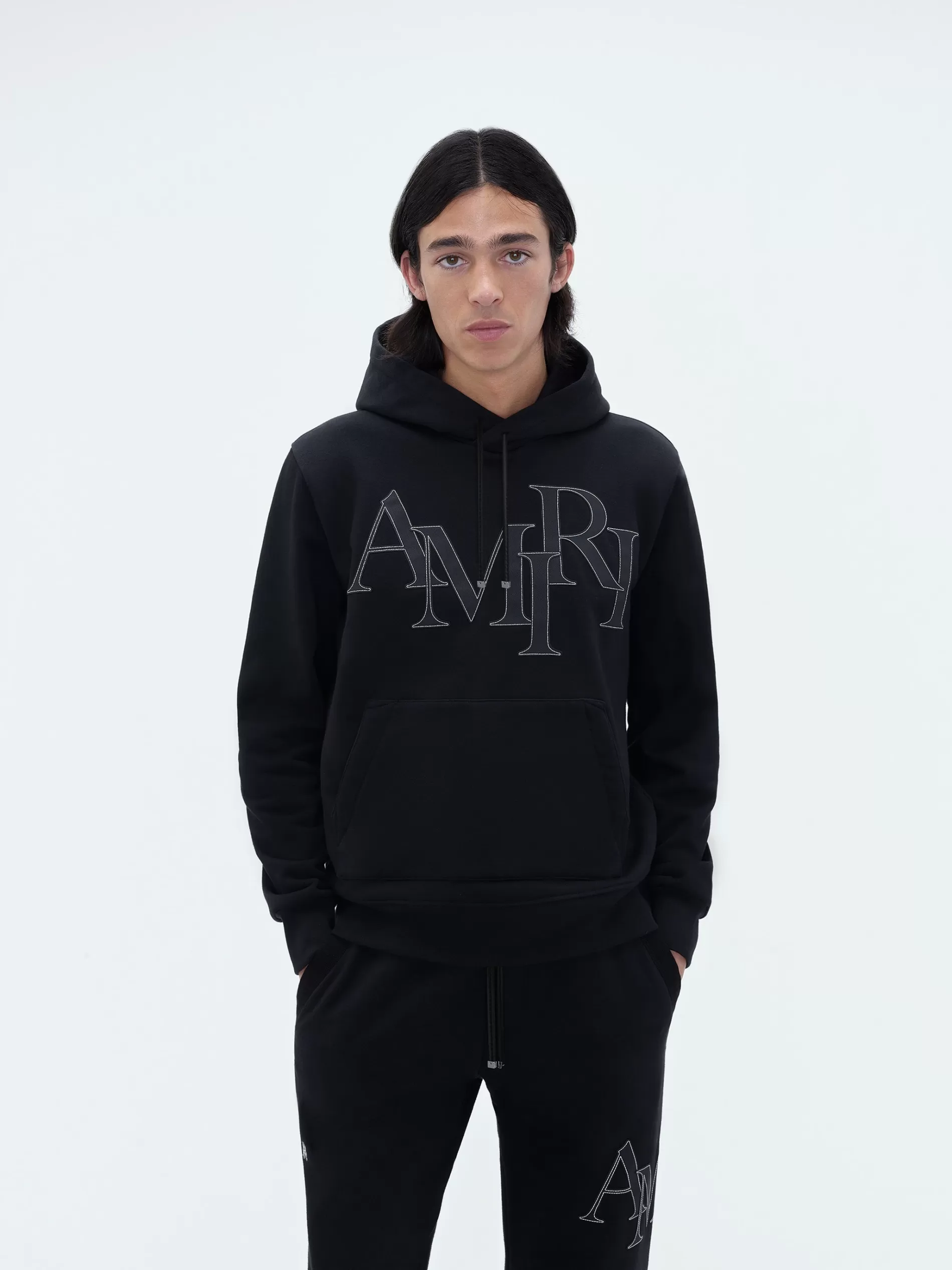 AMIRI Sweatshirts> STAGGERED LOGO HOODIE BLACK