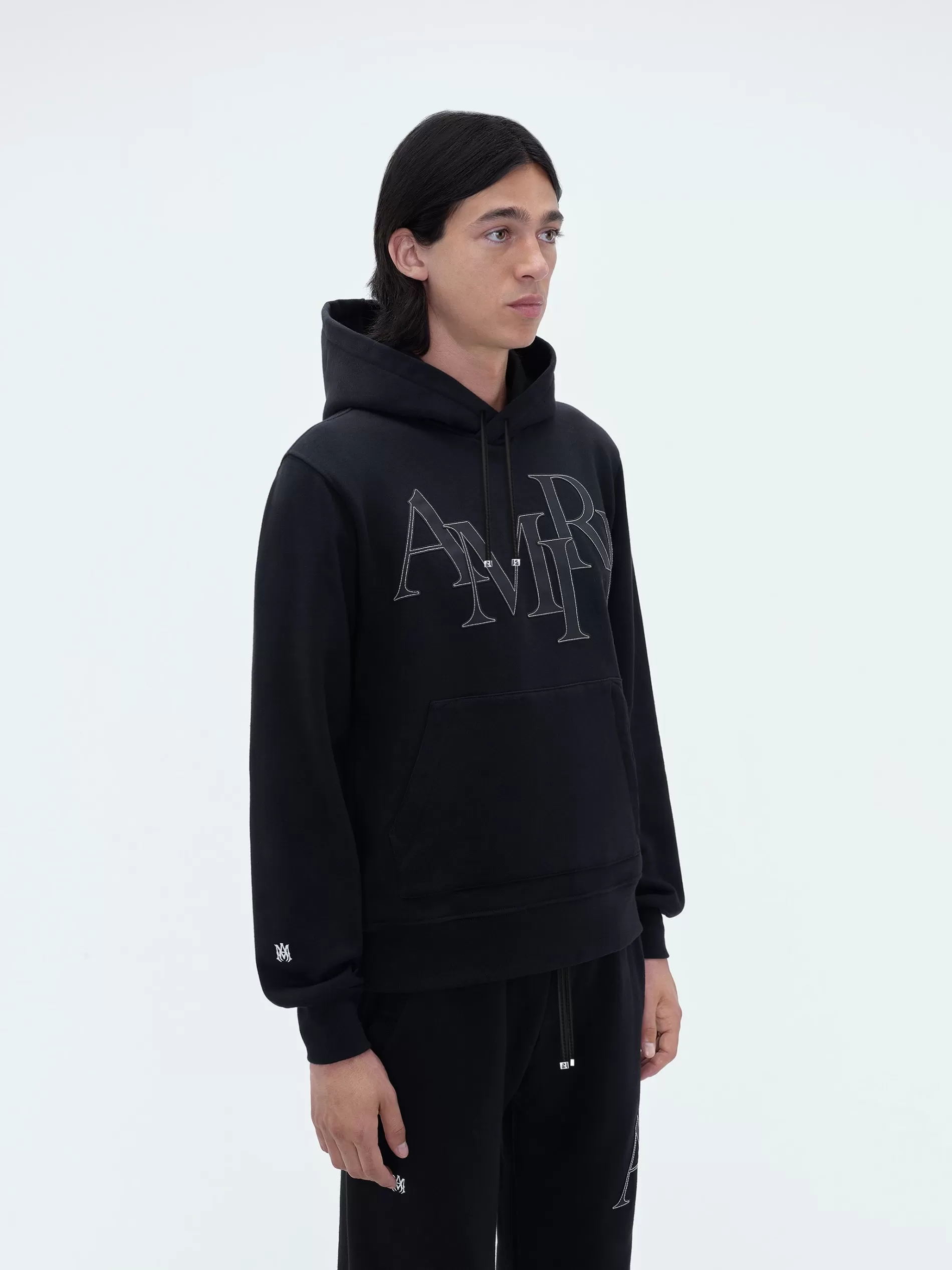 AMIRI Sweatshirts> STAGGERED LOGO HOODIE BLACK