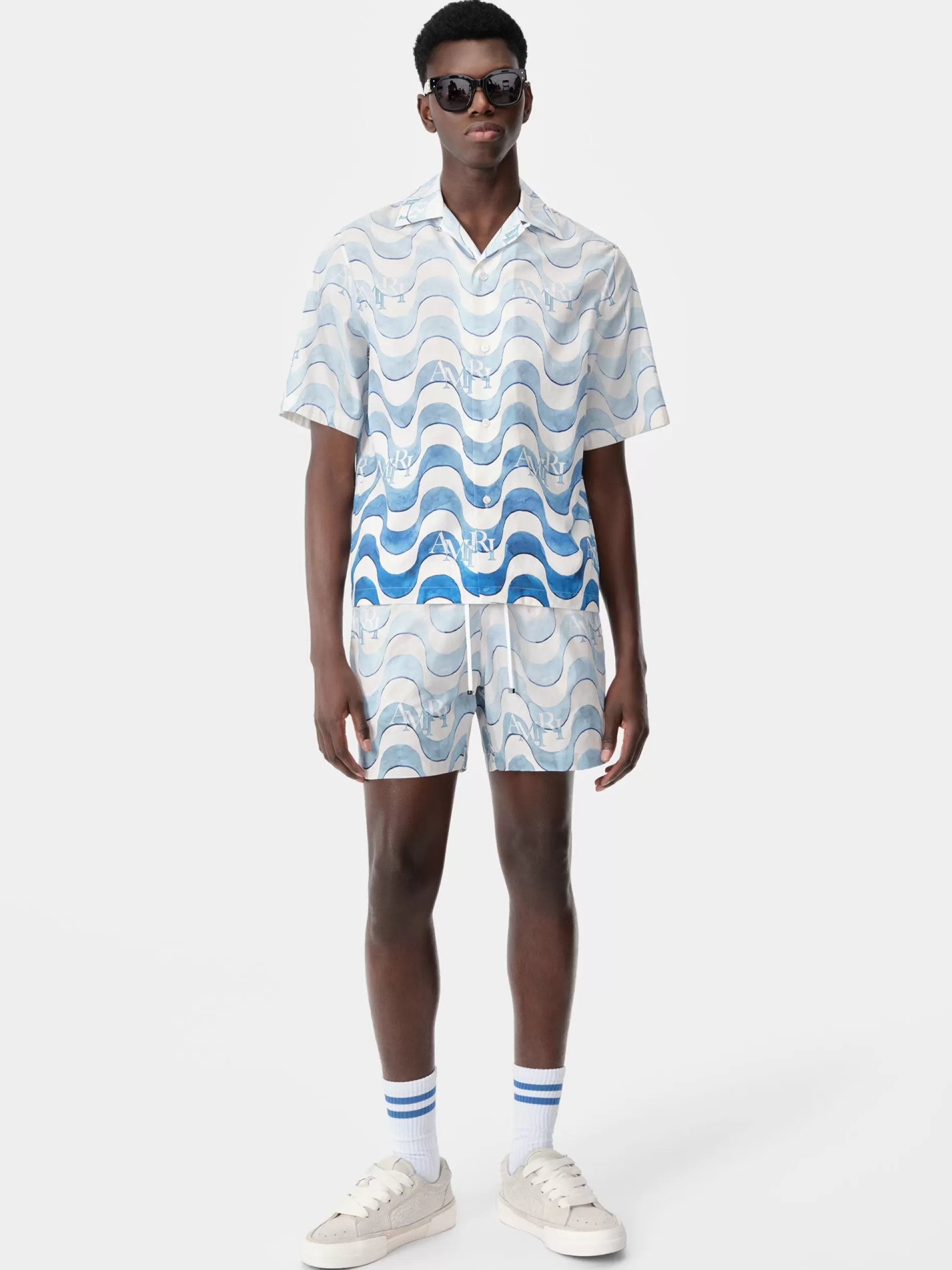 AMIRI Shirts> STAGGERED WAVE SHIRT Cerulean