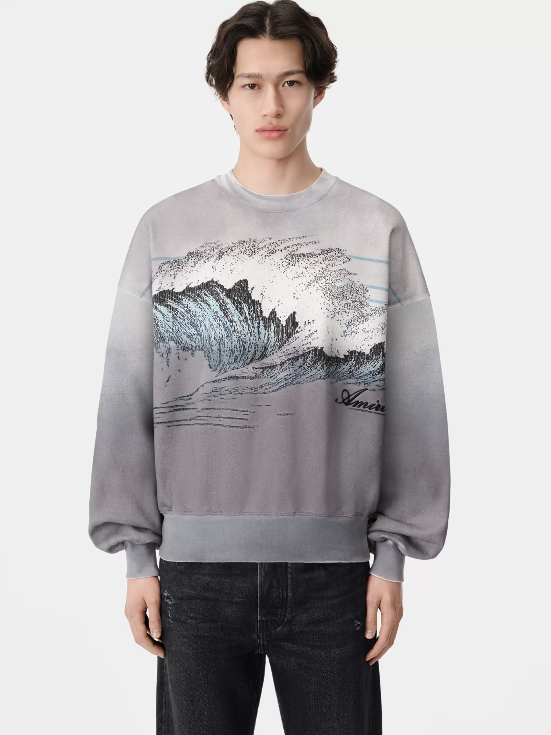 AMIRI Sweatshirts | Tees>VINTAGE WAVE OVERSIZED CREW BLACK